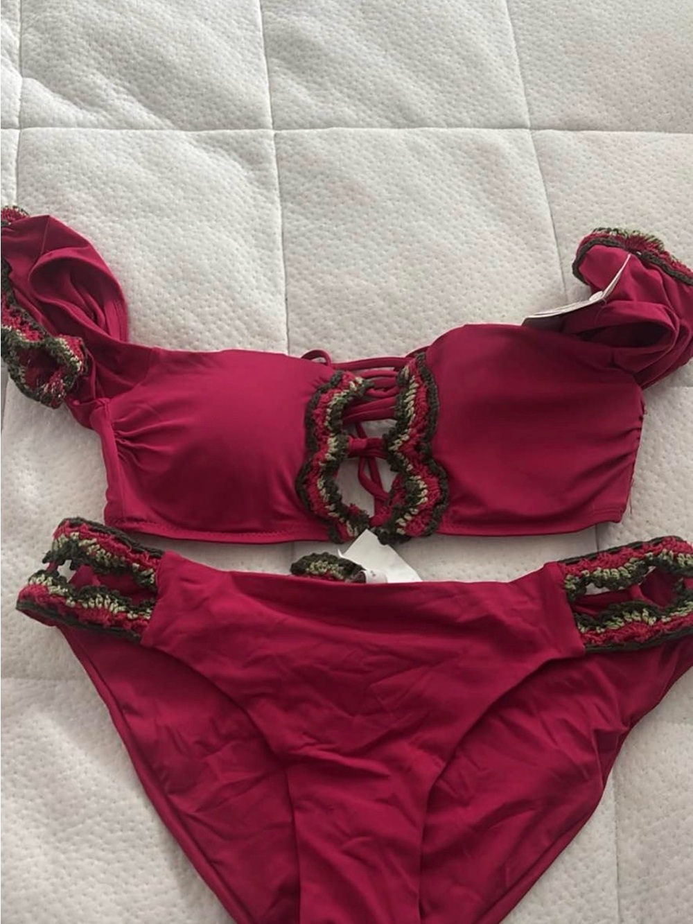 BECCA Fuchsia Pink Crochet-Trim Swimwear Set